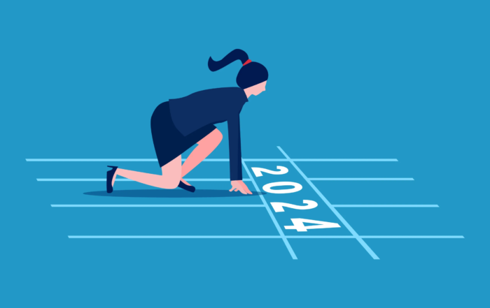 businesswoman ready to start the run of 2024. starting a career or business. vector